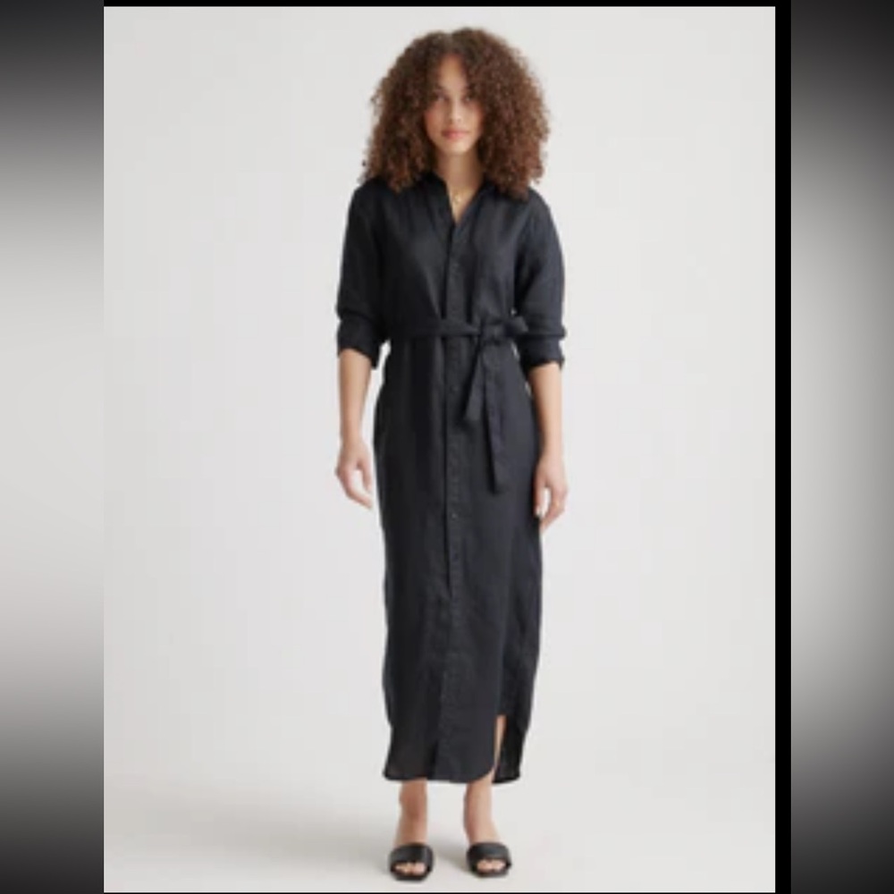 Quince Classic Black Long Sleeve linen Dress